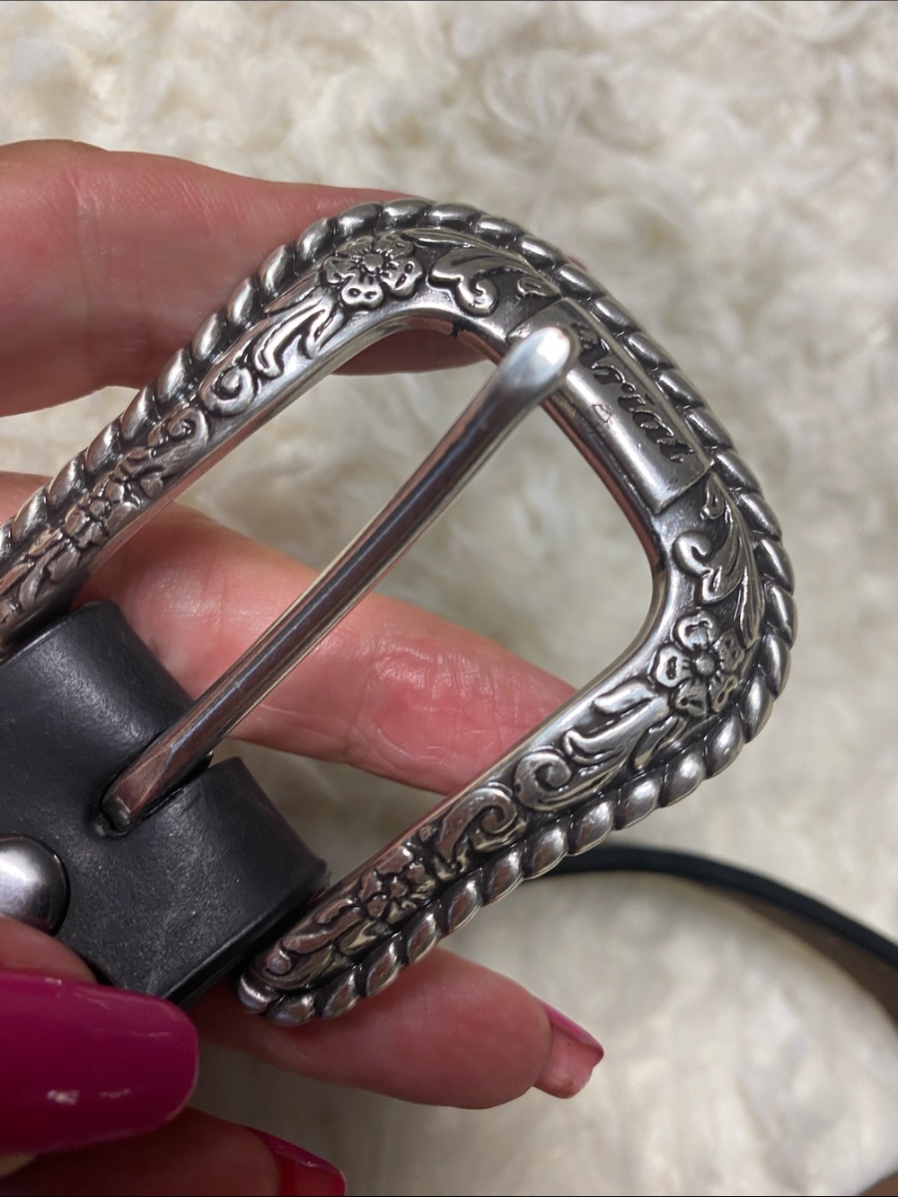 Ariat Black Genuine Leather Western/Biker Belt with Ornate Silver Buckle - Picture 10 of 11